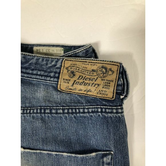 Diesel Industry Zhavee Mens 33x29 Blue Denim Jeans Button Fly Straight Leg - Picture 3 of 11